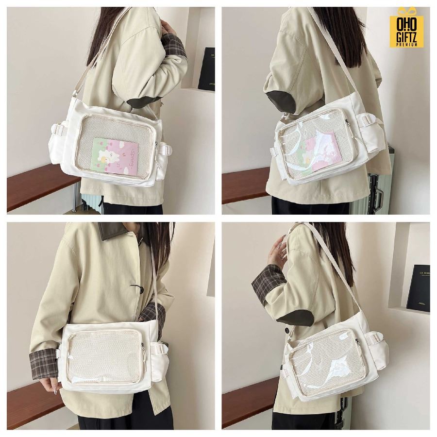 กระเป๋าสะพาย ช่องหน้า PVC สกรีนโลโก้ ทำเป็นของพรีเมี่ยมได้