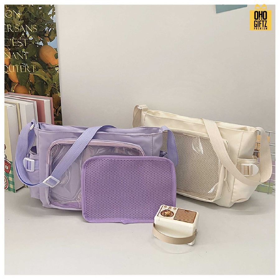 กระเป๋าสะพาย ช่องหน้า PVC สกรีนโลโก้ ทำเป็นของพรีเมี่ยมได้