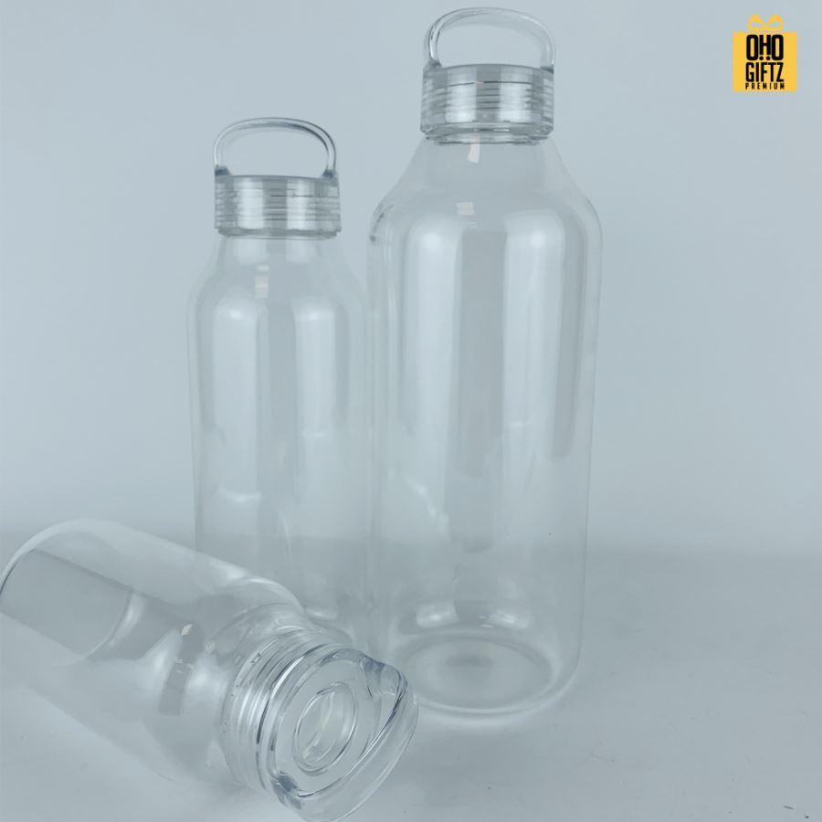 ขวดแก้วมีหูหิ้วทนความร้อนสูง สกรีนชื่อ โลโก้ฟรี  ทำเป็นของพรีเมี่ยมได้