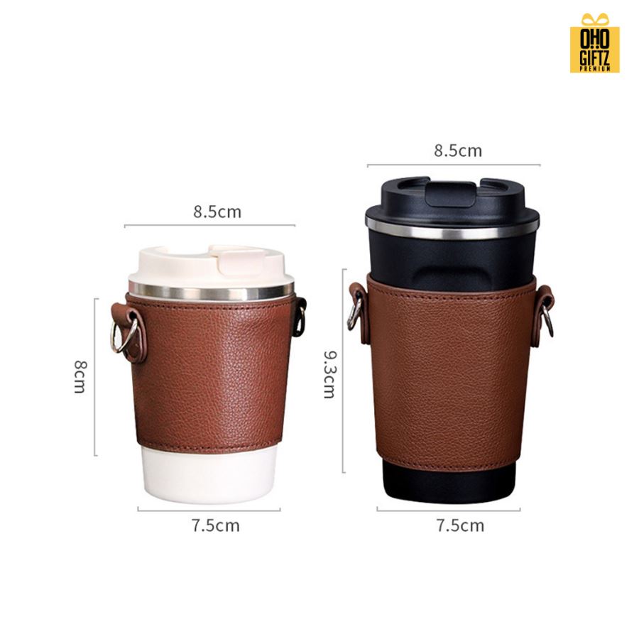 ปลอกหนังสวมแก้ว พร้อมสายสะพาย สกรีนโลโก้  ทำเป็นของพรีเมี่ยมได้ 