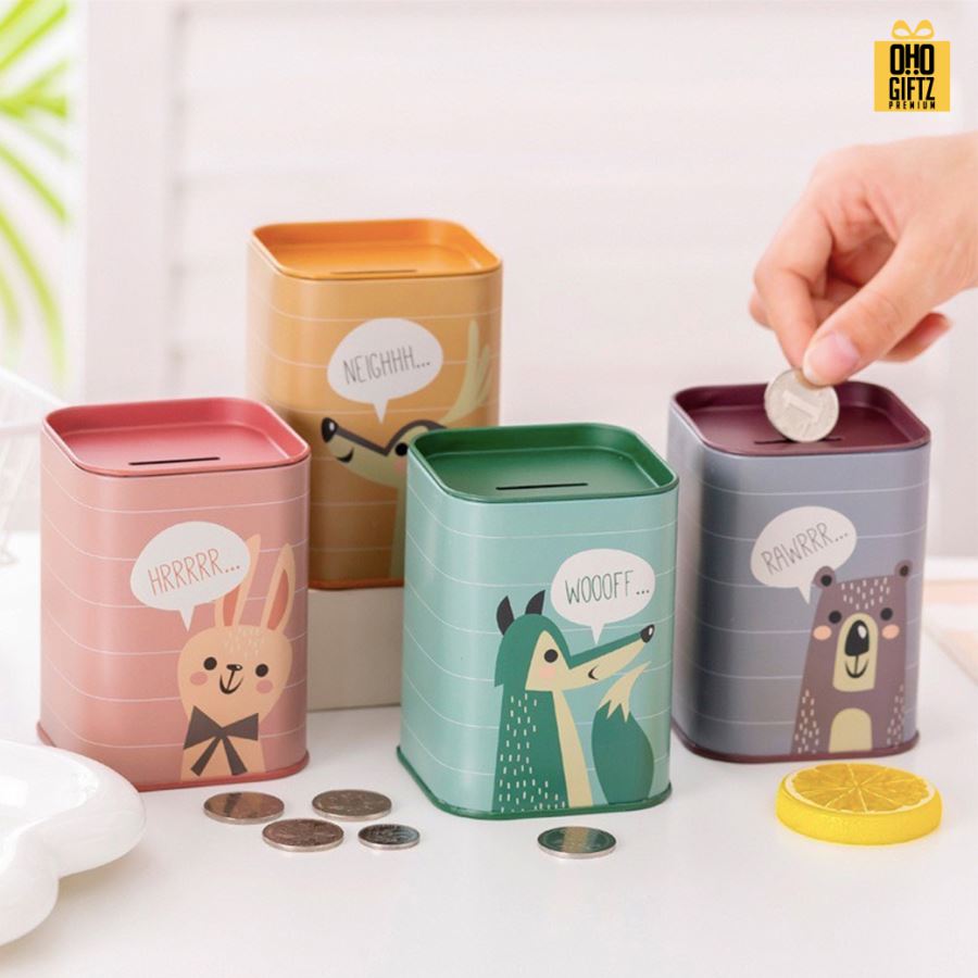 กระปุกออมสินกล่องโลหะน่ารัก สกรีนโลโก้ ทำเป็นของพรีเมี่ยม ของชำร่วยได้