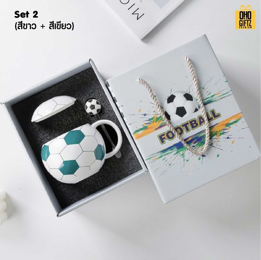 ชุดถ้วยน้ำเซรามิคฟุตบอล สกรีนชื่อ สกรีนโลโก้ ทำเป็นของพรีเมี่ยมได้