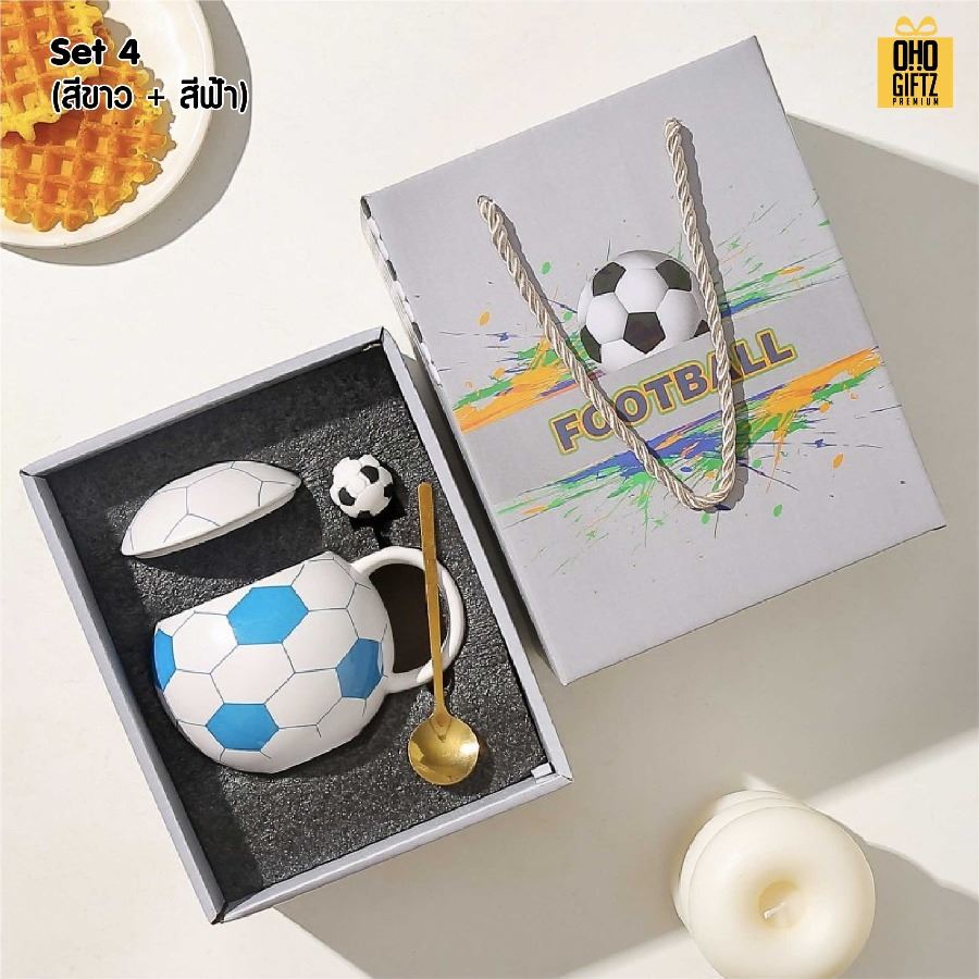 ชุดถ้วยน้ำเซรามิคฟุตบอล สกรีนชื่อ สกรีนโลโก้ ทำเป็นของพรีเมี่ยมได้