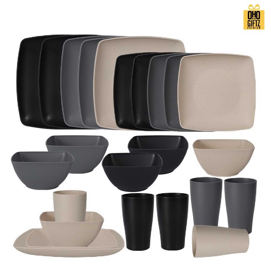 ชุดเซ็ทจาน ชาม ถ้วย ผลิตจากฟางข้าวสาลี สกรีนชื่อ สกรีนโลโก้ ทำเป็นของพรีเมี่ยมได้