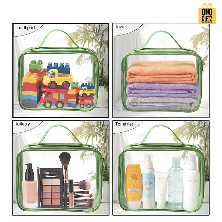 กระเป๋าใส่เครื่องสำอาง ขอบ PU ด้านหน้า PVC สกรีนโลโก้ ทำเป็นของพรีเมี่ยมได้