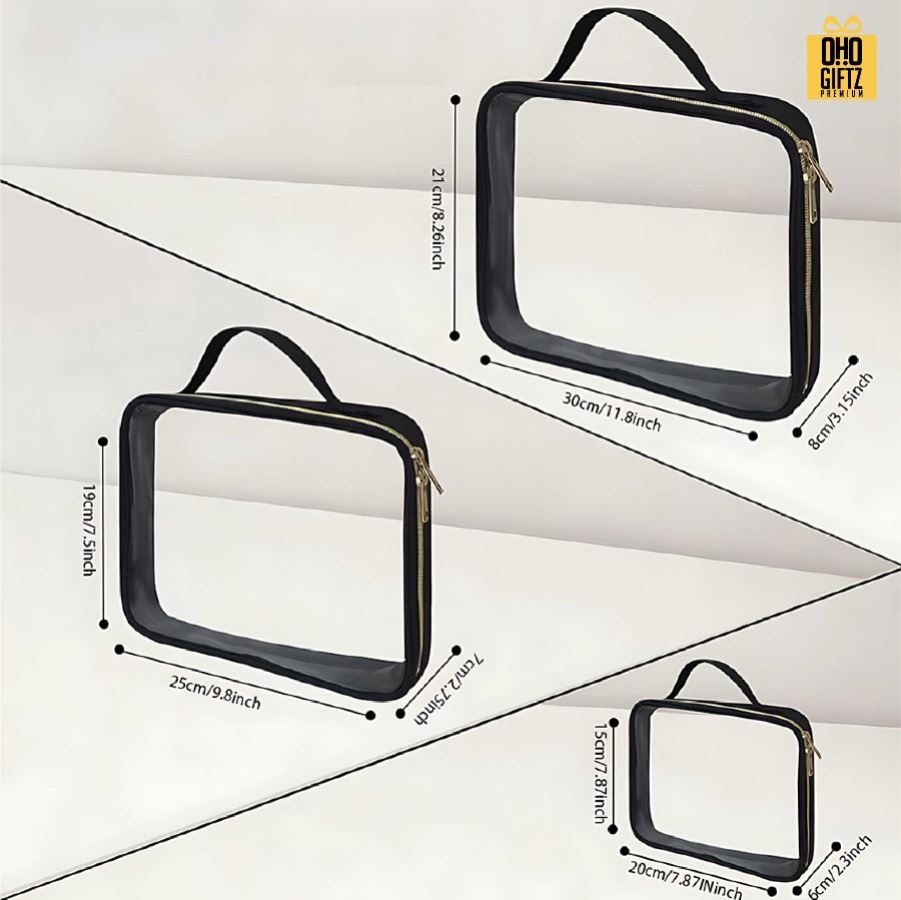 กระเป๋าใส่เครื่องสำอาง ขอบ PU ด้านหน้า PVC สกรีนโลโก้ ทำเป็นของพรีเมี่ยมได้