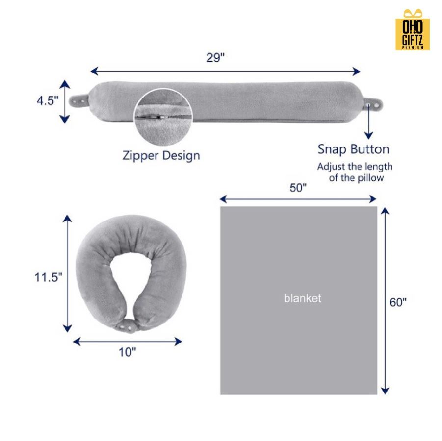 หมอนรองคอและผ้าห่ม 2in1 สกรีนชื่อ สกรีนโลโก้ ทำเป็นของพรีเมี่ยมได้ 