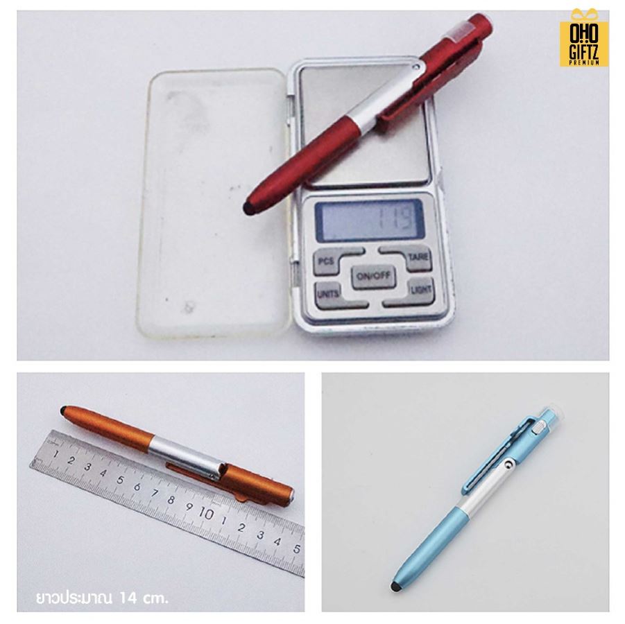 ปากกาลูกลื่นที่วางมือถือมีไฟ LED สกรีนชื่อ สกรีนโลโก้ ทำเป็นของพรีเมี่ยมได้
