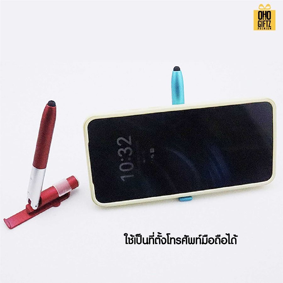 ปากกาลูกลื่นที่วางมือถือมีไฟ LED สกรีนชื่อ สกรีนโลโก้ ทำเป็นของพรีเมี่ยมได้