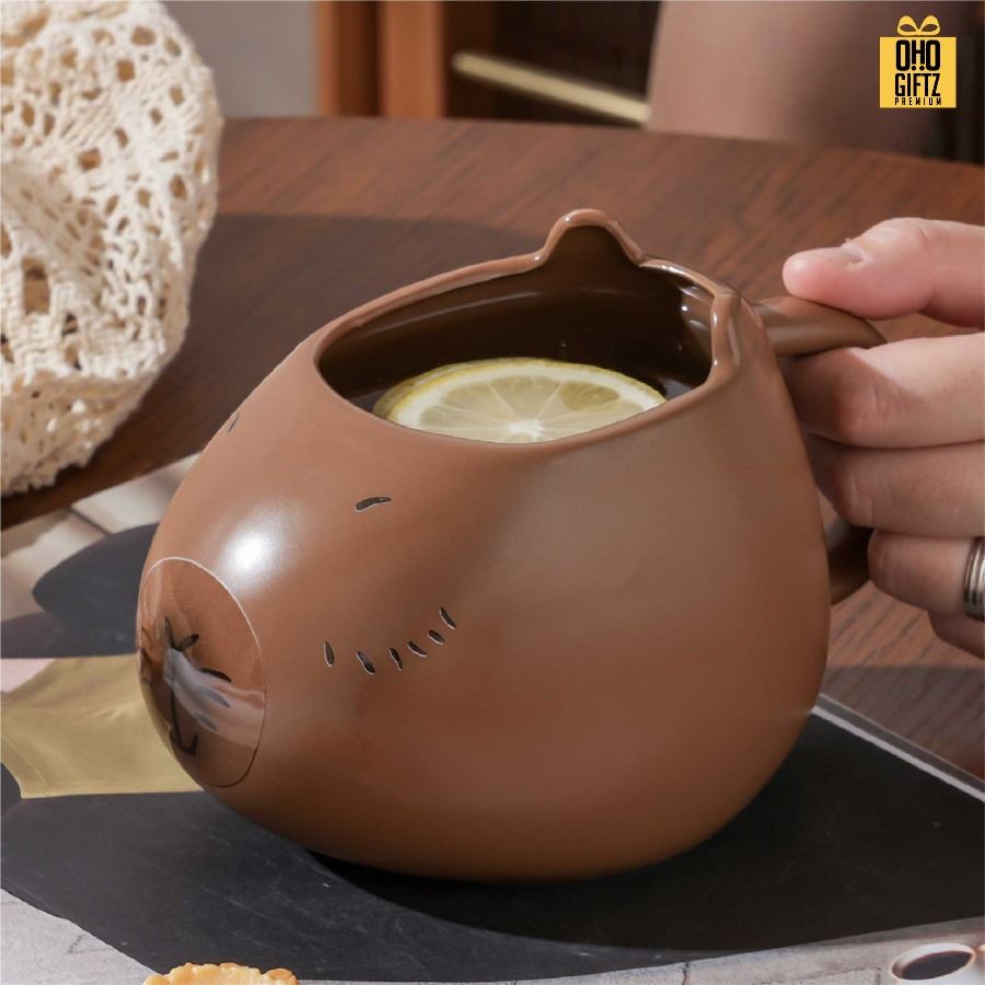 แก้วเซรามิคคาปิบาร่า สกรีนชื่อ สกรีนโลโก้ ทำเป็นของพรีเมี่ยมได้