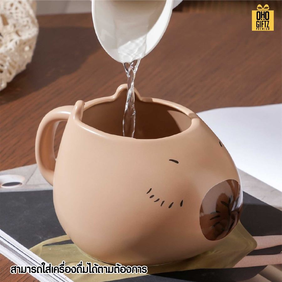 แก้วเซรามิคคาปิบาร่า สกรีนชื่อ สกรีนโลโก้ ทำเป็นของพรีเมี่ยมได้