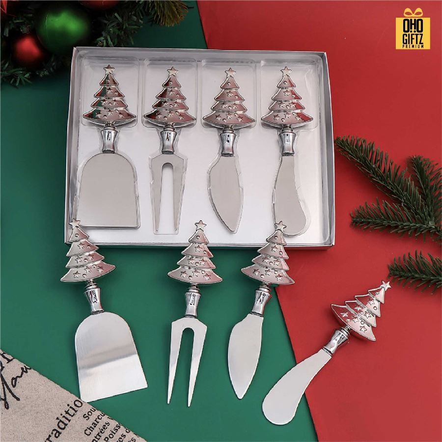 ชุดมีดทาเนยรูปต้นคริสต์มาส สแตนเลส สกรีนโลโก้ ทำเป็นของพรีเมี่ยมได้