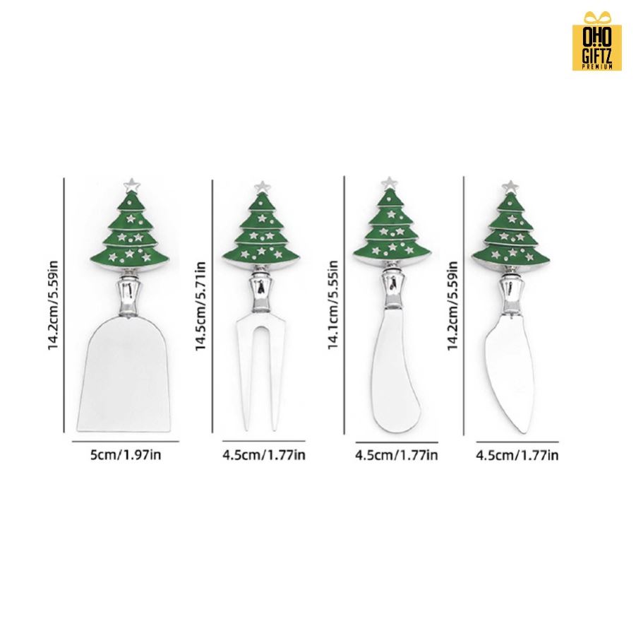 ชุดมีดทาเนยรูปต้นคริสต์มาส สแตนเลส สกรีนโลโก้ ทำเป็นของพรีเมี่ยมได้